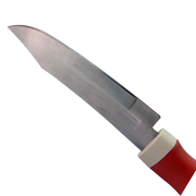 Small ceramic kitchen knife with a white blade and black protective cover for safe storage.