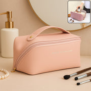 Waterproof peach travel makeup organizer pouch with zipper and handle