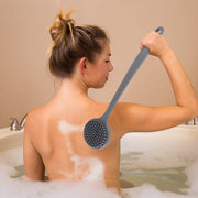 Flexible reach silicone back and body scrubber brush with long handle