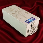 Top-down perspective of the open velvet-lined Jewellery Storage Box, showing its various sections.