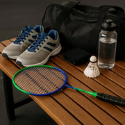 Close-up of lightweight kids badminton racket with textured grip