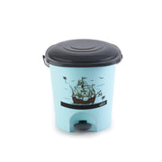 Plastic bathroom bucket and stool with ship-themed design in bath set