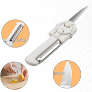 The 2-in-1 stainless steel knife peeler displayed without its case.