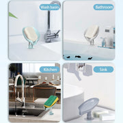 Top-down view of the innovative self-draining soap dish, perfect for keeping soap dry.