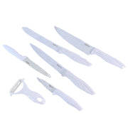 Marble look kitchen knife set with multi-use peeler included