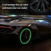 Radiant luminous tyre valve caps protecting valve stems