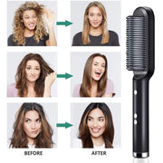 Close-up of the hair straightener's keratin-infused ceramic plates.