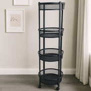 Space-saving 4-layer vertical round metal mesh trolley with caster wheels