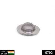 Close-up of the stainless steel sink strainer showing fine mesh for superior drainage.