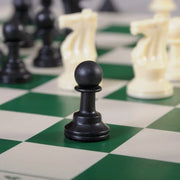 Foldable portable chess set with durable vinyl board and plastic chessmen