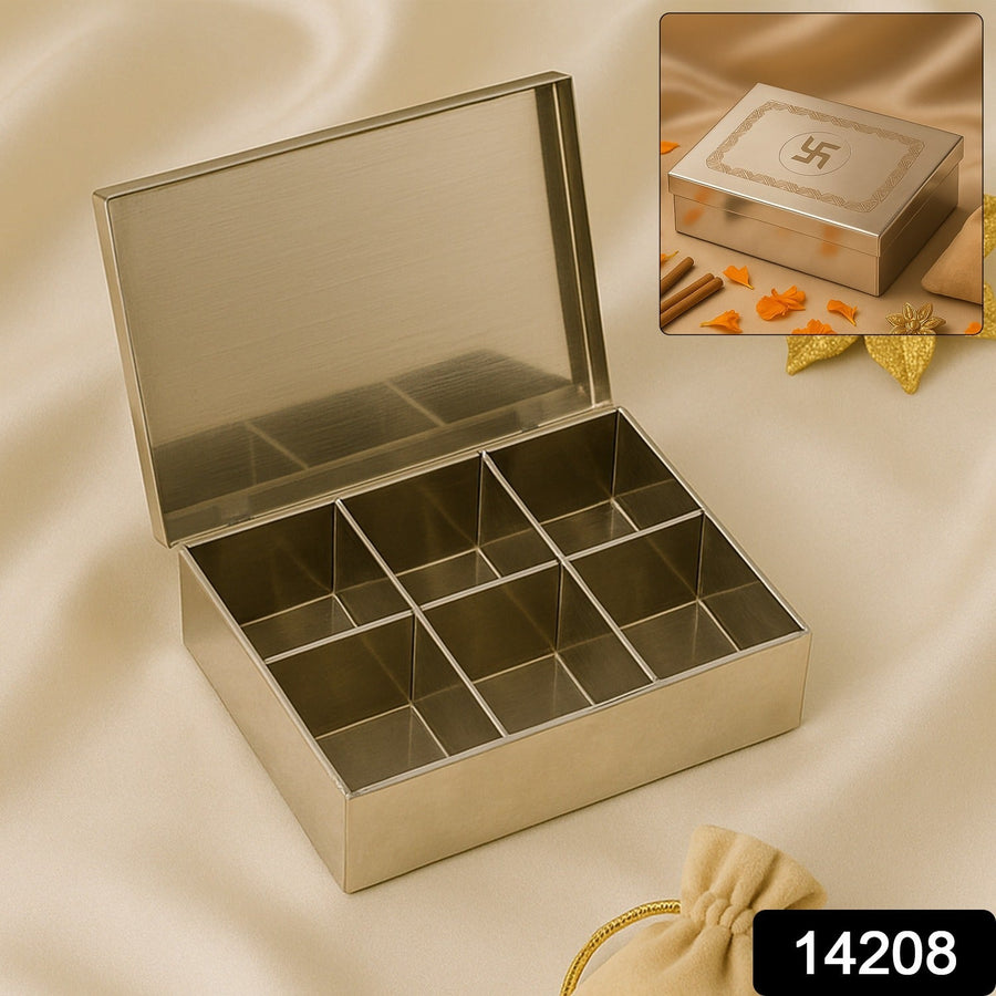 Stainless Steel Jewelry Organizer – 6-Compartment Storage Box