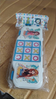 Colorful multipurpose kids stationery box with Tic Tac Toe game