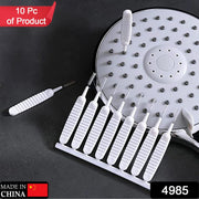 A reusable shower nozzle cleaning brush demonstrating its flexible nylon spiral head.