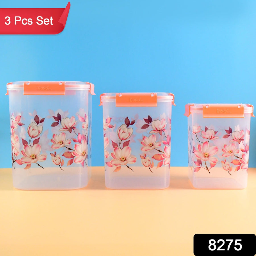 Airtight Food Storage Set – Square Floral Design, 3 Pcs