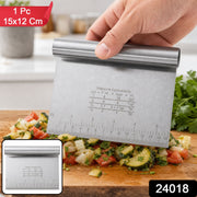 Stainless steel bench scraper with ruler markings for baking