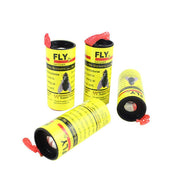 Four yellow Fly Catcher tubes with red caps are shown, two standing upright and two lying down.