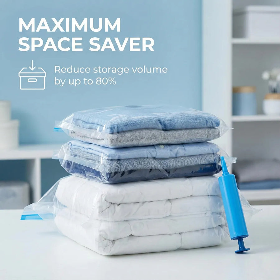 Vacuum Storage Bags with Suction Pump – Space-Saving 5 Pcs Set
