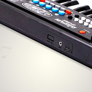 Side view showing various ports on the kids musical keyboard.