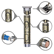 Detailed view of the precision hair trimmer's sharp, adjustable blade.