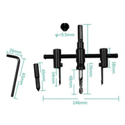 All components of the adjustable circle hole saw kit laid out.