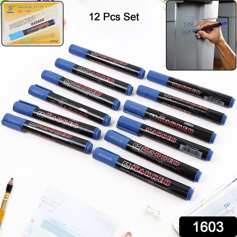 Permanent Blue Marker Pens – Vibrant, Waterproof 12-Pack