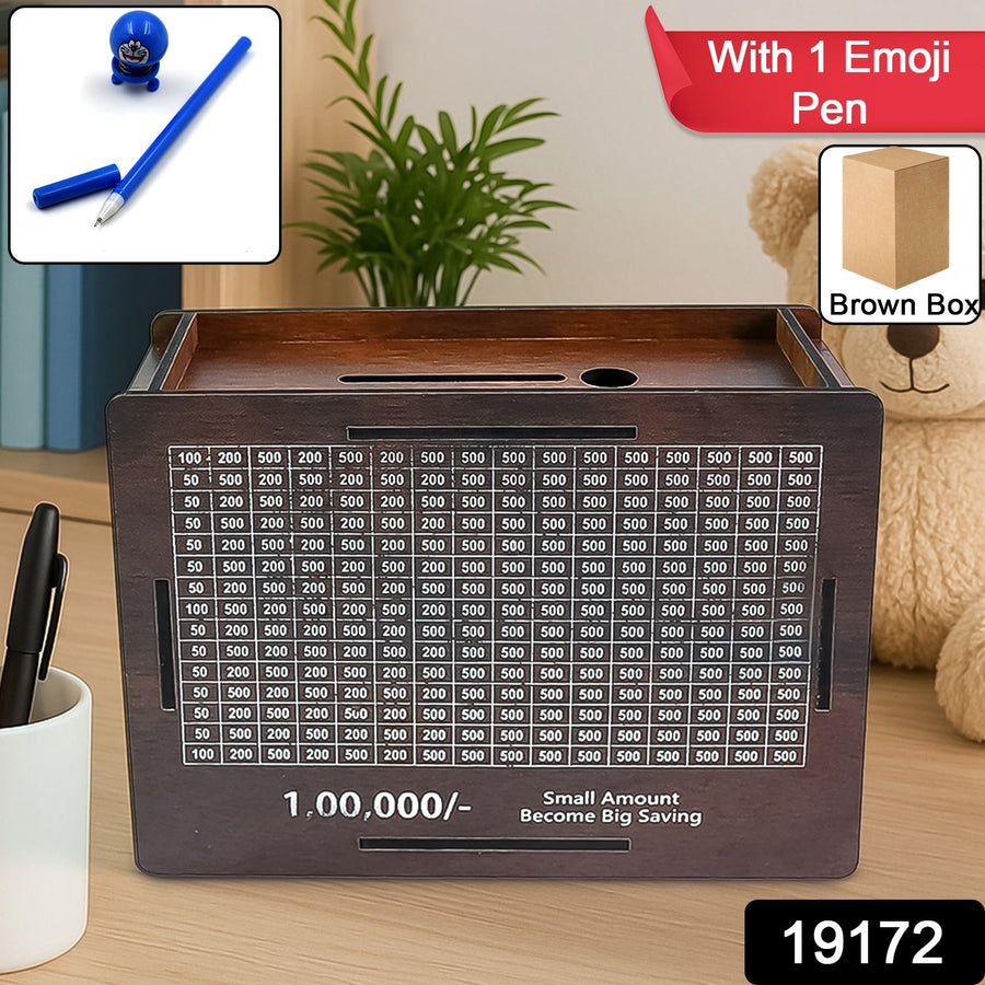 Wooden Piggy Bank – Fun Savings Challenge with Emoji Pan