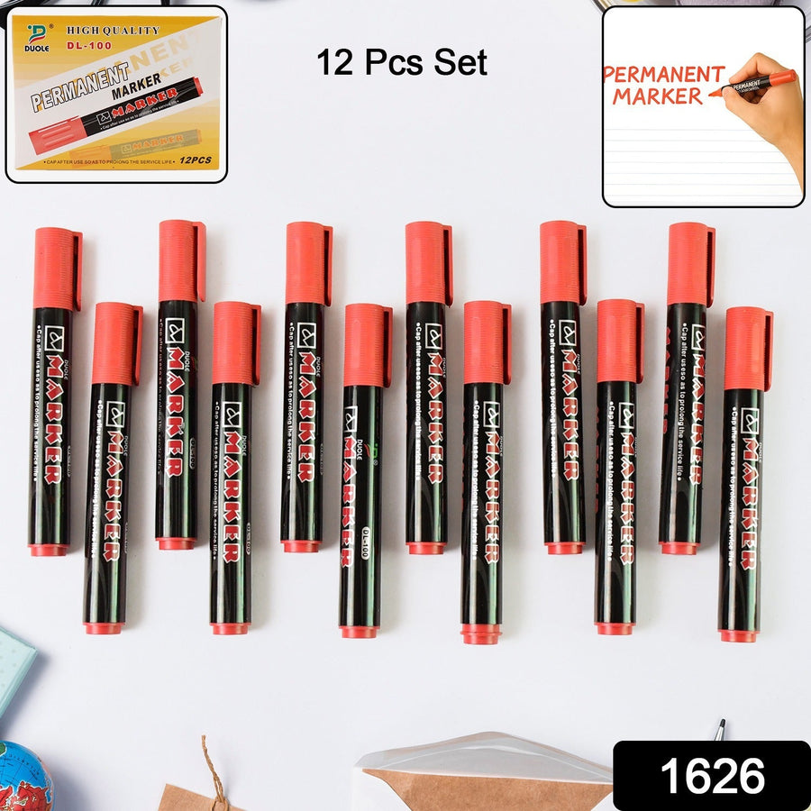 Permanent Red Marker Pen Set – Vibrant Waterproof Ink, 12-Pack