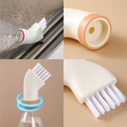 Scrubber brush attached to bottle dispensing cleaning liquid