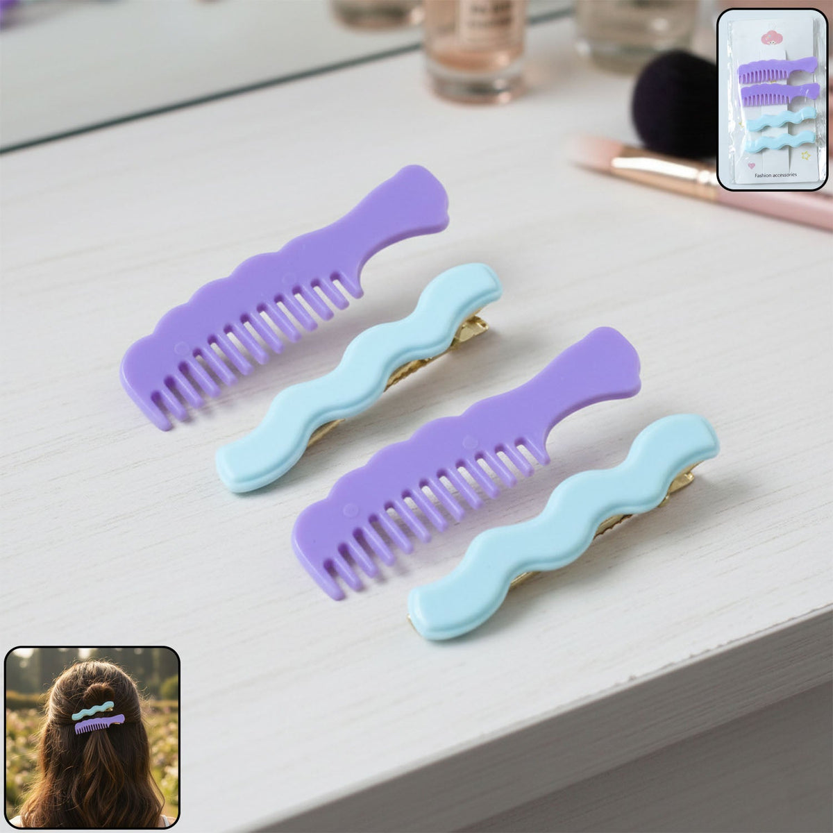 Set of 4 comb-shaped hair clips for girls and women