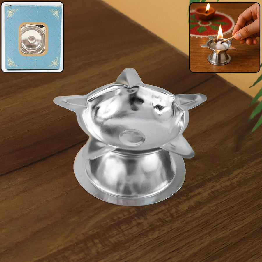 Stainless Steel Lotus Design Diya – Durable Traditional Puja Lamp