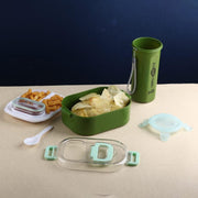 Stylish purple leakproof lunch box with a transparent lid and a matching tumbler.