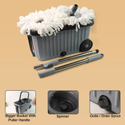 Durable spin mop bucket with separate washing and drying chambers