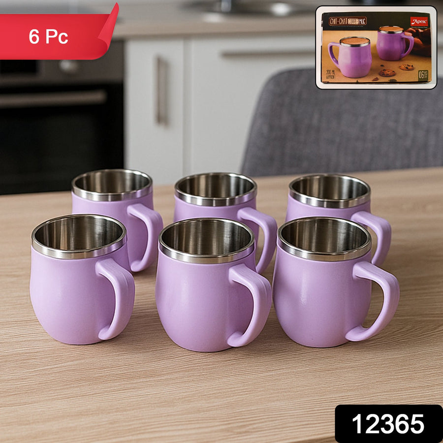 Double Wall Stainless Steel Mug Set – Insulated 6-Pc 200ml