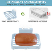 Close-up view of drain slots on plastic soap dish preventing soggy soap