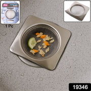 Square sink drain strainer capturing food waste flakes