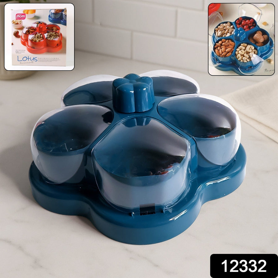 Lotus Shape Rotating Dry Fruit Snack Organizer – Multi-Compartment