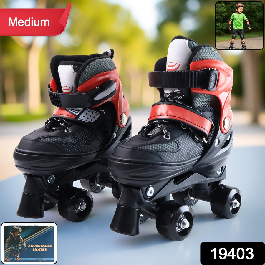 Adjustable Quad Roller Skates – Medium Size with Safety Features for Kids