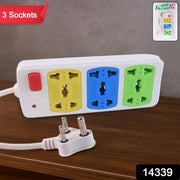 Close-up of 3 socket power strip compatible with multiple plug types