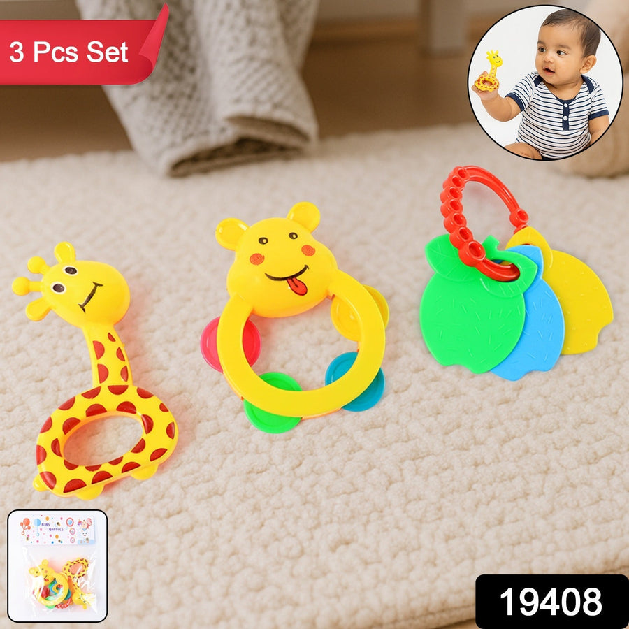Baby Rattle Set – 3-Piece Colorful Animal Shape Teething Toys