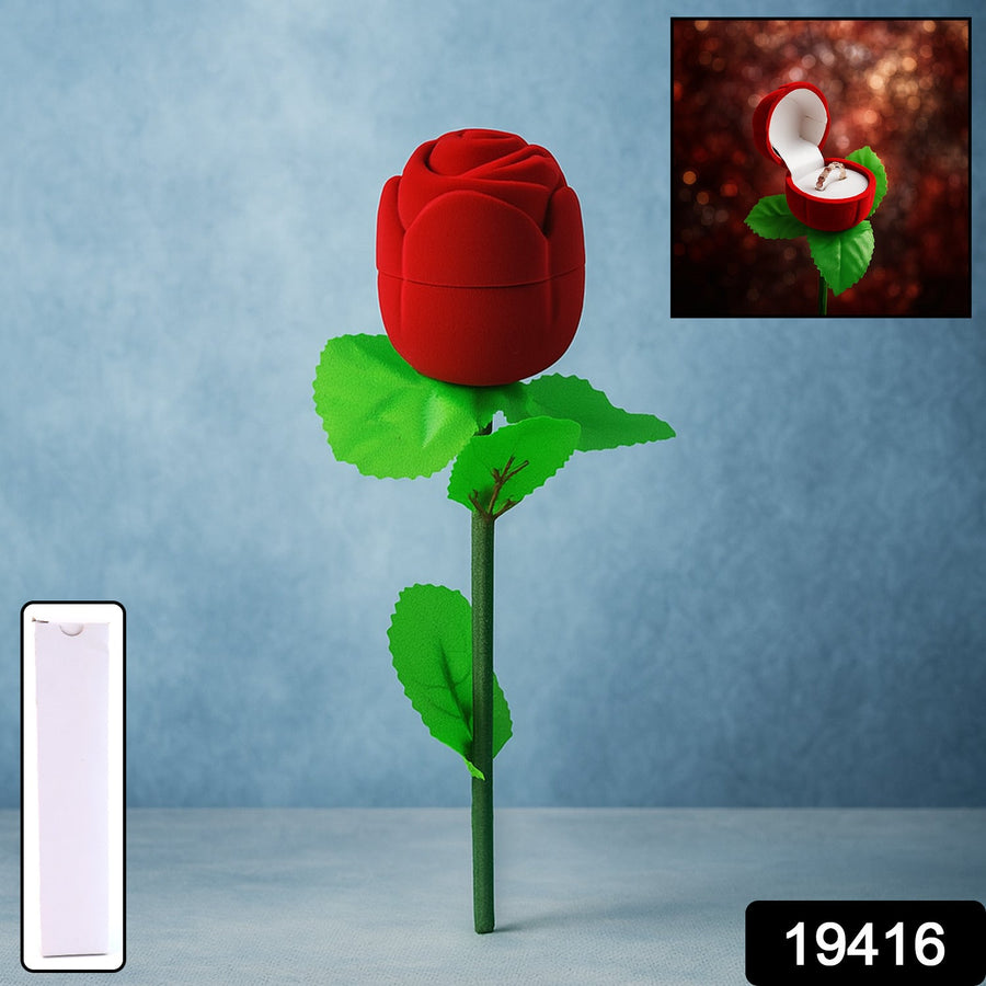 Rose Flower Jewelry Ring Box – Velvet Finish & Hidden Compartment