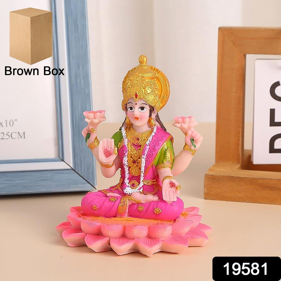Lakshmi Mata Idol Sitting on Lotus – Decorative Polyresin Statue