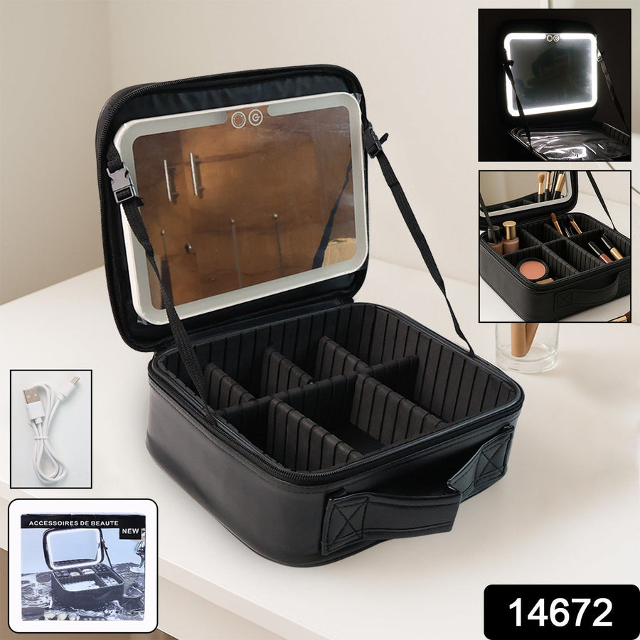 LED Light Makeup Organizer Box – Portable Cosmetic Storage with Mirror