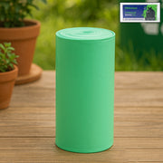Green compostable garbage bags made from sustainable corn starch measuring 17 by 19 inches.