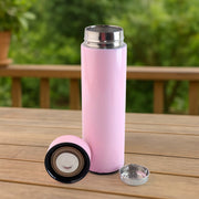 Vacuum flask bottle with LED temperature sensor in vibrant pink color