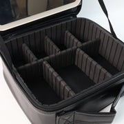 Side view of black LED cosmetic organizer box showing sleek design