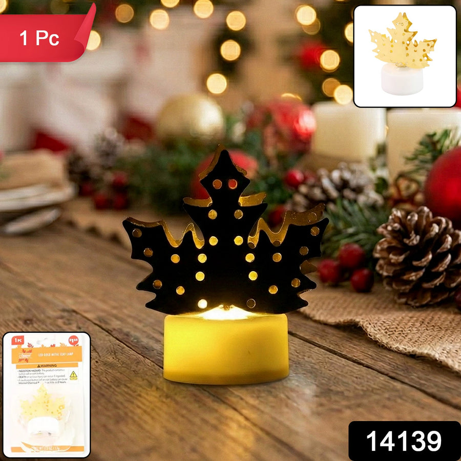 LED Gold Metal Leaf Diya Lamp – Battery Operated Festive Glow