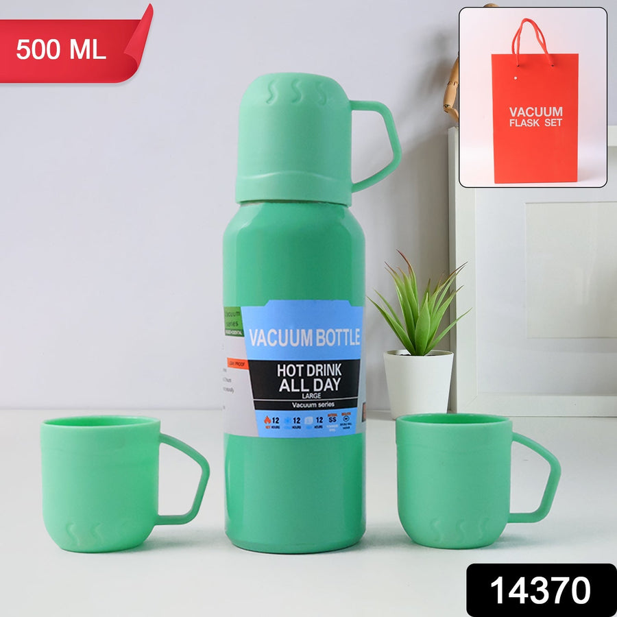 Vacuum Flask Set – Stainless Steel Thermos with 3 Cups, 500ml